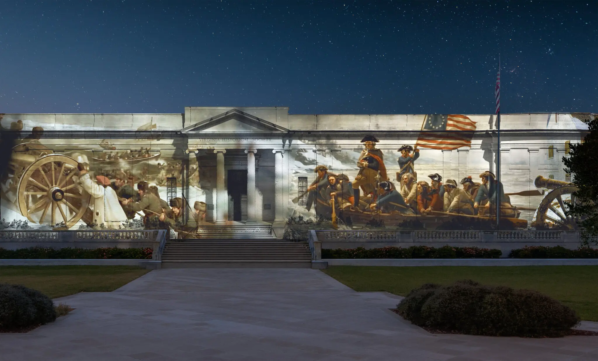 A rendering of IllumiNATION at the Virginia Museum of History & Culture, which is a video art project shown on the building’s exterior and is part of the museum’s 250th initiative. Credit...via Virginia Museum of History & Culture